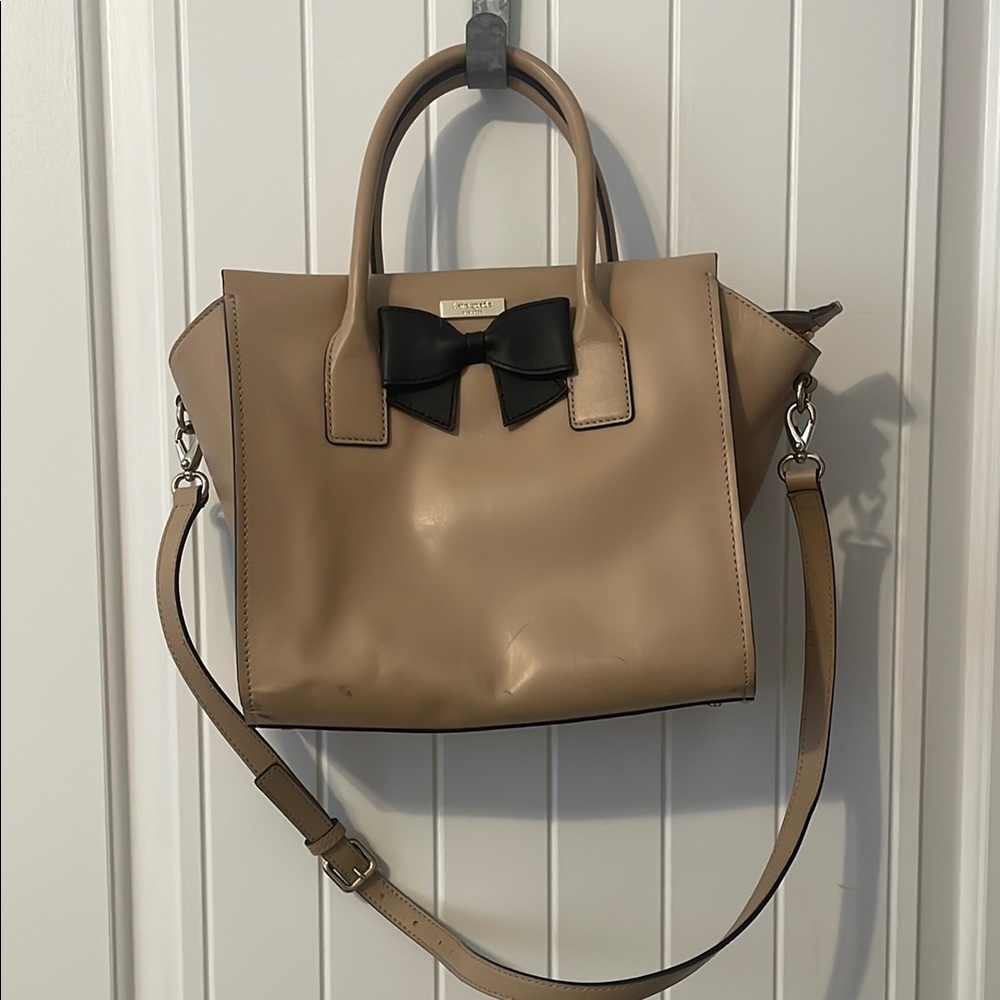 Kate Spade Tan and Black Satchel with Bow Detail
